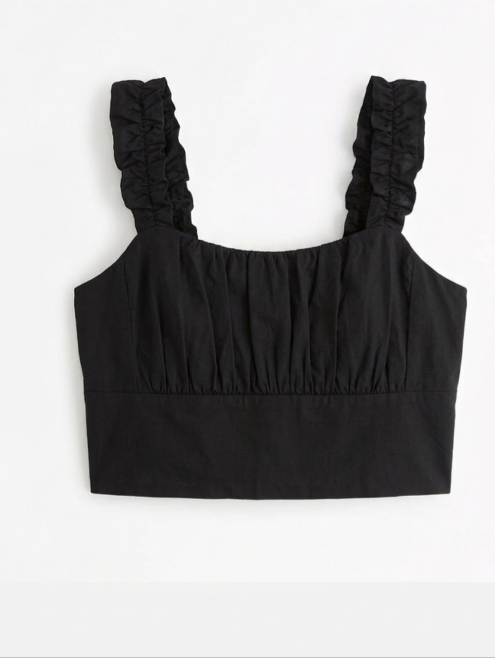 NWT Abercrombie & Fitch Black Poplin Scrunchie Strap Crop Top - Size L